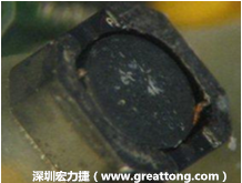 使用銀(Ag)鍍層的電源電感器(Power Inductors)，經(jīng)過推力測試后，零件端點(diǎn)上已經(jīng)看不到任何鍍層的痕跡了，所以其耐推力就比較小。
