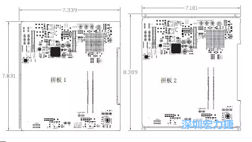 如圖11所示在兩種拼板中PCB單元的邊條位置不同，拼板1中邊條在長邊方向，而拼板2中邊條在短邊方向-深圳宏力捷