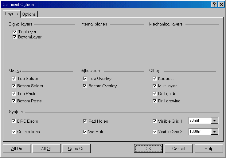 在主功能列，Design >> Option，打開Document Option設置環(huán)境