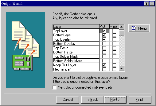 決定Gerber文件要繪制的板層，依據(jù)實際狀況勾選各個板層。