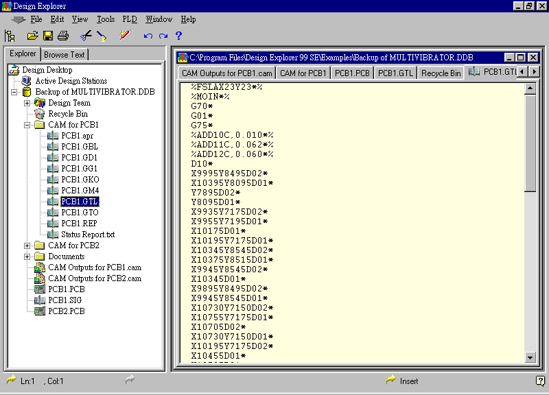 要檢查各Gerber輸出文件，則在瀏覽器中打開CAM Output for PCB1，即可看到一系列Gerber輸出文件。