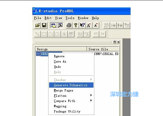 4．右鍵點(diǎn)擊 Serial.EDF 文件，選擇 Generate Schamatics：