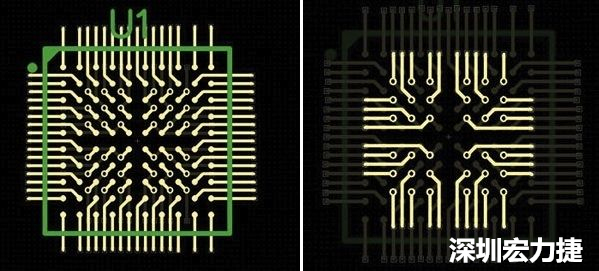 圖4a和4b：從最外層開始向中心為不同的BGA圈布線。