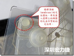 橡膠薄膜(membrane)的定位圓柱，可以用來塞入塑膠上的橢圓形孔洞，最為緊配的定位之用。