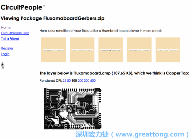 預(yù)覽Gerber格式中最簡單的方式是使用來自Circuit People的免費線上工具。