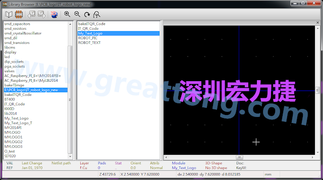 進(jìn)行相同的程序， 目前這個Library IT_robot_logo_new.mod就包含了多個footprint于其內(nèi)。