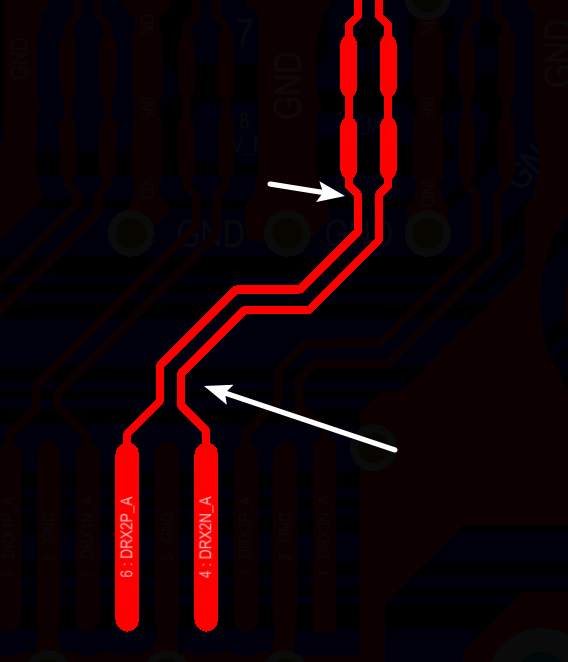相應的要對差分對不匹配的情況作出補償，使其線長匹配，長度差通?？刂圃?mil以內(nèi)