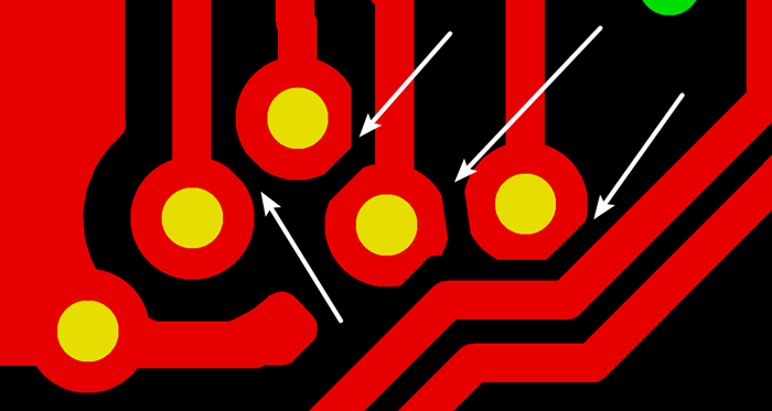 多層板中過孔會在每層線路上都有孔環(huán)，且每個層孔環(huán)周圍環(huán)境有夾線也有不夾線，環(huán)境各不一