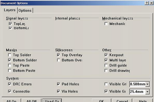 按“L”打開層設(shè)置窗口，打開各層圖形進行初步檢查，看文件有無設(shè)計上的問題或有無特殊的、在處理文件時需特別留意之處