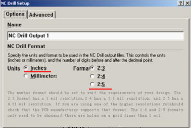 將格式改為“Inches 2：5”（ 以確保資料精度，反之孔與線路有偏移現(xiàn)象；）點OK完成鉆孔文件轉(zhuǎn)換